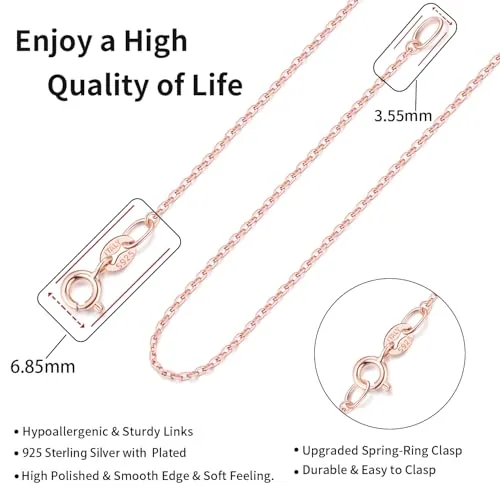 1.3mm Rose Gold over Sterling Silver Cable Chain 24 in, view 3