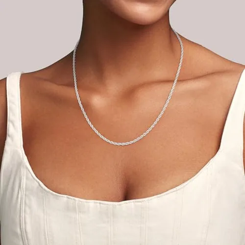 2mm Sterling Silver Rope Chain 16 in, Style JP-CVWBN, view 4