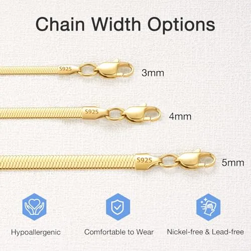 4mm 18K Gold over Sterling Silver Herringbone Necklace 18 in, view 4