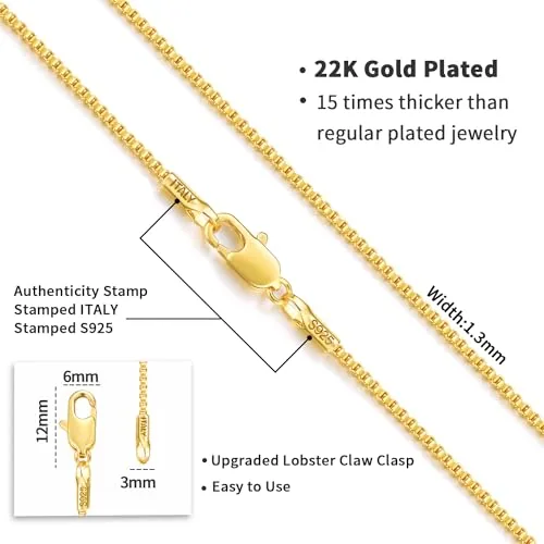 1.3mm Gold over Sterling Silver Box Chain 20 in, view 4