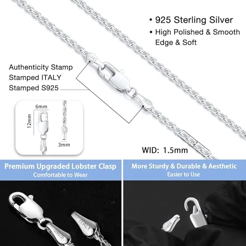 1.5mm Sterling Silver Rope Chain 20 in, Style JP-MHR3Z, view 4