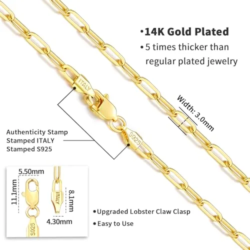 3mm 14K Gold over Sterling Silver Paperclip Chain 16 in, view 4