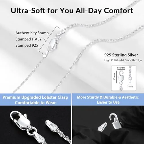 1.5mm Sterling Silver Rope Chain 18 in, Style JP-N1ZPC, view 3