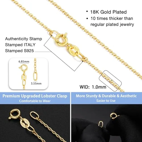 1mm 18K Gold over Sterling Silver Cable Chain 18 in, view 4