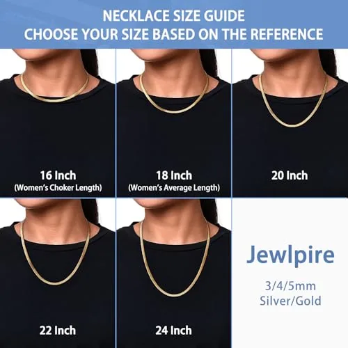 3mm 18K Gold over Steel Herringbone Necklace 16 in, view 4