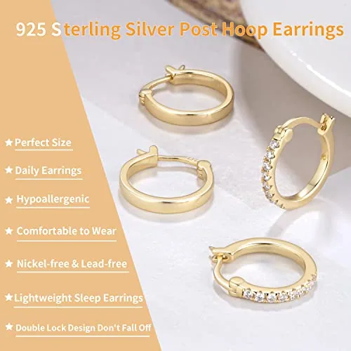 20mm 14K Gold over Sterling Silver Huggie Earrings Set, view 2