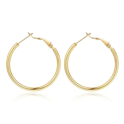 Thin 20mm 14K Gold over Sterling Silver Hoop Earrings