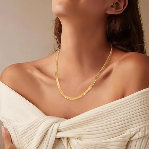 5mm 18K Gold over Sterling Silver Herringbone Necklace 18 in, view 2