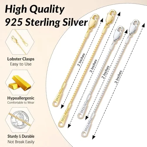 14K Gold over Sterling Silver Box Chain 2 in, view 4
