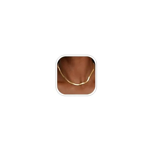 3mm 18K Gold over Steel Herringbone Necklace 16 in, view 2