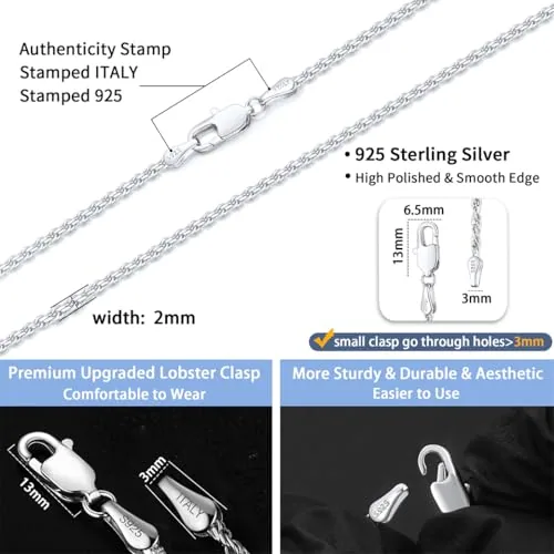 2mm Sterling Silver Rope Chain 26 in, Style JP-DSQCG, view 3