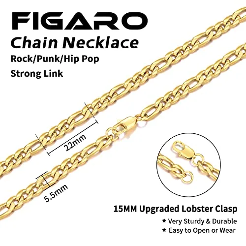 5.5mm 14K Gold Plated Figaro Chain 18 in, view 3