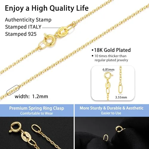 1.2mm 18K Gold over Sterling Silver Cable Chain 22 in, view 3