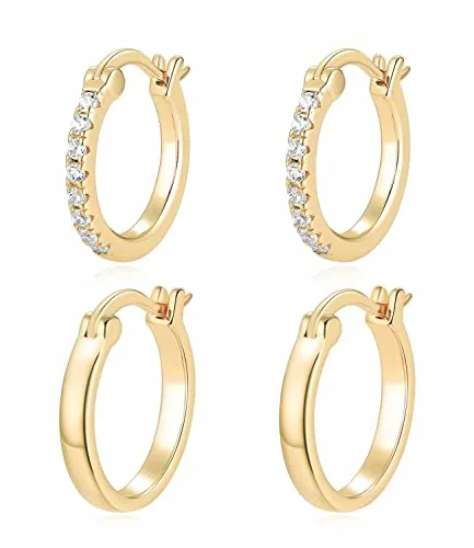 15mm 14K Gold over Sterling Silver Hoop Earrings Set