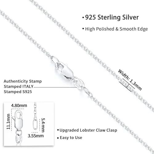 1.3mm Sterling Silver Cable Chain 18 in, view 4