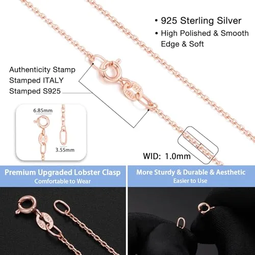 1mm Rose Gold over Sterling Silver Cable Chain 16 in, view 4
