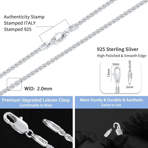 2mm Sterling Silver Rope Chain 20 in, Style JP-QW3GY, view 3
