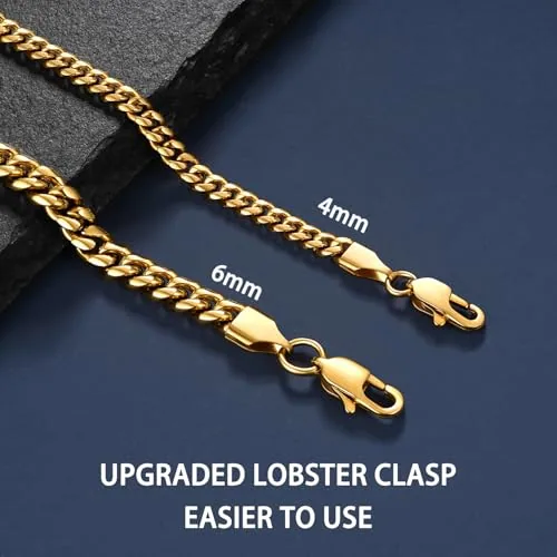 4mm 18K Gold over Steel Cuban Link Chain 18 in, view 3