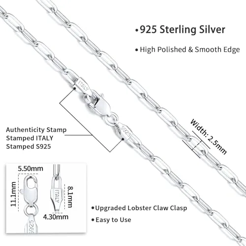 2.5mm Sterling Silver Paperclip Chain 18 in, view 4