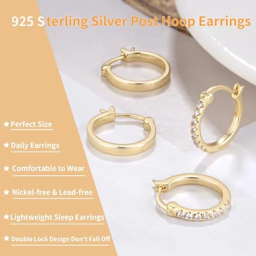 15mm 14K Gold over Sterling Silver Hoop Earrings Set, view 2