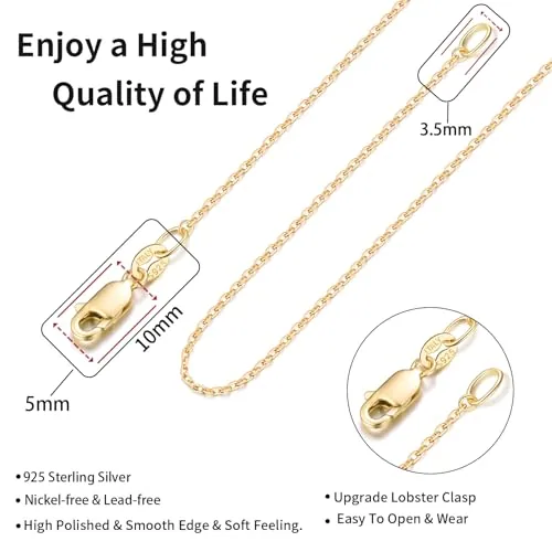 1.1mm 18K Gold over Sterling Silver Cable Chain 20 in, view 3