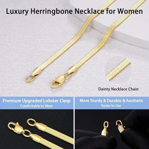 3mm 18K Gold over Steel Herringbone Necklace 16 in